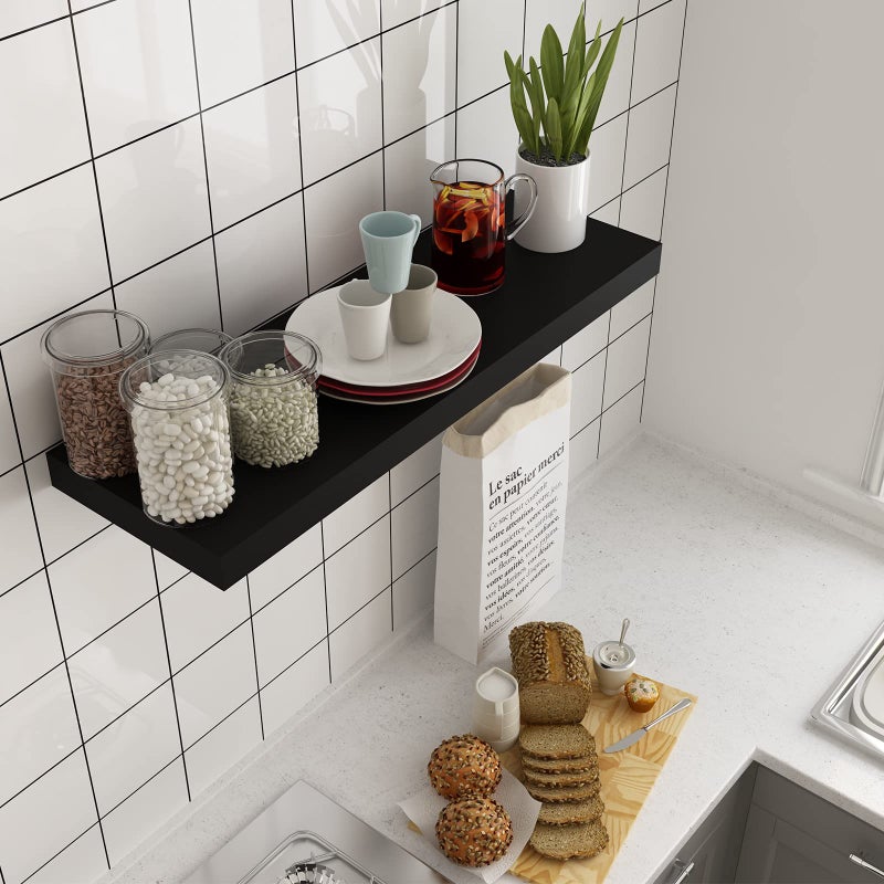 WELLAND 12" Deep Floating Wall Shelf, Black Floating Shelf Display Floating Shelf, 35.43" L x 11.81" D x 2" T, Deeper Than Others, Black - Image 3